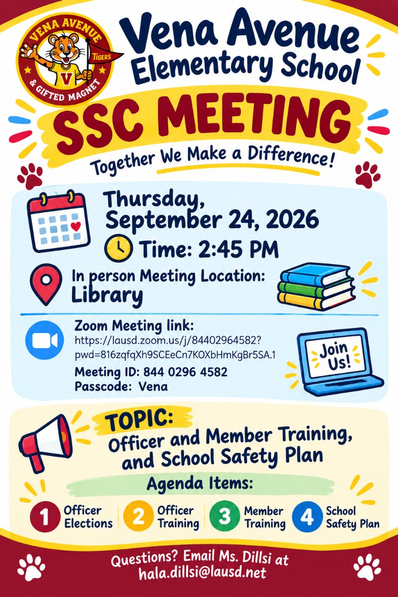 SSC Meeting: Thursday, September 24, 2026 at 2:45 PM in Library and Zoom